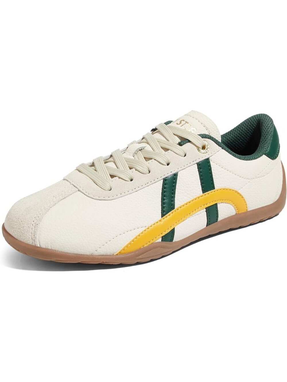 Women's Beige/Green Lightweight Trendy Fashion Thin Sole Walking Stylish Sneaker